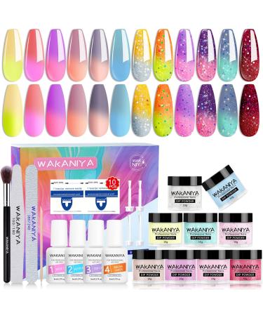 ETYJO Dip Powder Nail Kit 12 Colors Sun Changing Colors Nail Dipping Powder Kit With 4 Dip Powder Liquids Set & Manicure Tools Glitter Dipping Powder Nail Starter Set For Mothers Day Gifts Sun Color Change