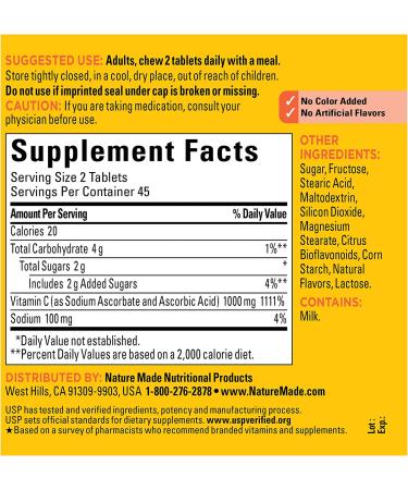 Nature Made Extra Strength Chewable Vitamin C 1000mg - Immune Support Supplement, 90 Tablets - Buy Online on GoSupps.com