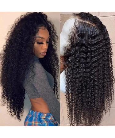 BLY Lace Front Wigs Human Hair Kinky Curly Afro Curly Hair 20 Inch 150% Density Pre Plucked Glueless Wig for Black Women 20 Inch (Pack of 1) 4x4 Afro Curly Wig