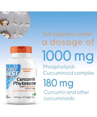 Doctor's Best Curcumin Phytosome with Meriva 500mg | 60 Vegan Capsules | Lab Tested | Gluten Free & SOYA Free | Vegetarian - Buy Online on GoSupps.com