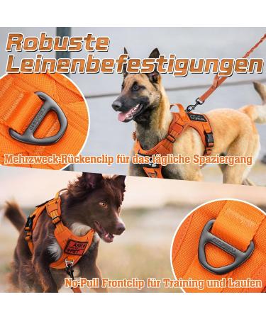 Rabbitgoo Adjustable Tactical Dog Harness for Small Dogs - Durable Anti-Train with Handles & Metal Buckles - Orange (Size S) - Buy Online on GoSupps.com