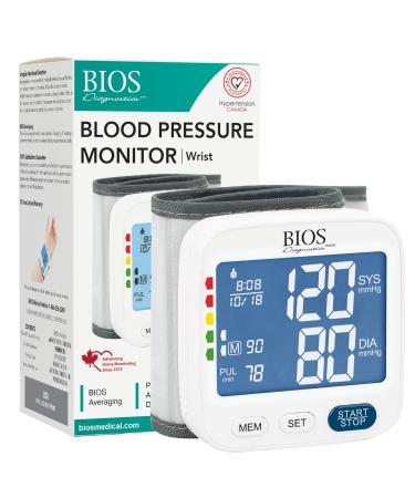 BIOS Diagnostics Blood Pressure Monitor - Wrist The #1 Canadian Blood Pressure Manufacturer* 2 Users x 90 Readings w/Time and Date Averages 3 Last Readings Detects Irregular Heartbeat Compact