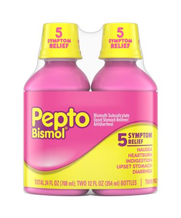 Pepto Bismol Liquid, Upset Stomach Relief, Bismuth Subsalicylate, Multi-Symptom Relief of Gas, Nausea, Heartburn, Indigestion, Upset Stomach, Diarrhea, Twin Pack 12 OZ Liquid No flavor 12 Fl Oz (Pack of 2)