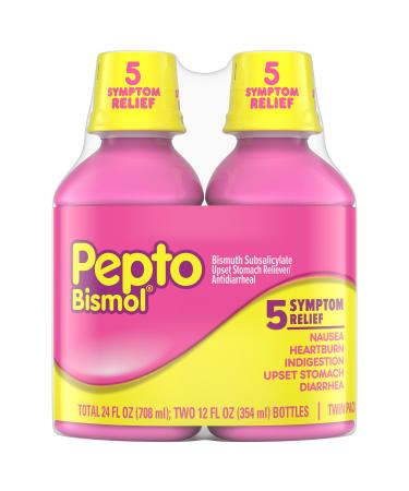 Pepto Bismol Liquid, Upset Stomach Relief, Bismuth Subsalicylate, Multi-Symptom Relief of Gas, Nausea, Heartburn, Indigestion, Upset Stomach, Diarrhea, Twin Pack 12 OZ Liquid No flavor 12 Fl Oz (Pack of 2) - Buy Online on GoSupps.com