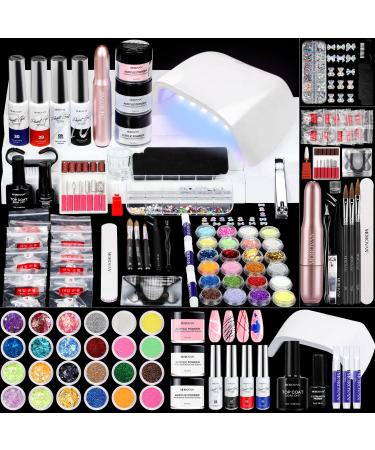 Morovan Acrylic Nail Kit with Drill - Professional Nail Kit Acrylic Set with U V Light Everything Supplies Glitter Acrylic Nail Powder Extension Kit Nail Art Decoration Tools DIY at Home for Beginners