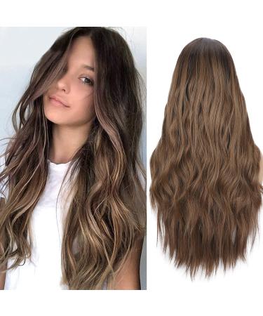 Colorfulpanda Long Brown Wigs for Women Ombre Brown Blonde Wig with Dark Roots Natural Looking Wavy Culry Heat Resistant Hair Middle Parting for Everyday Cosplay Party - Buy Online on GoSupps.com
