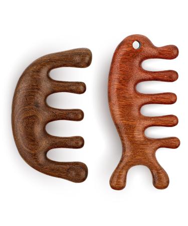 2 Pieces Wooden Massage Comb Gua Sha Comb Multifunctional Sandalwood Scalp Massage Comb Wide-toothed Wooden Comb Head Massage Tool