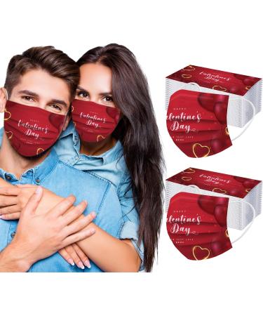 ZQP 100PCS Valentine's Day Love Heart Printed Face_Mask Fashion Disposable_Protection Three Layer Breathable Face_Mask for Adult Couple Style Comfortable for Outdoor Indoor - Buy Online on GoSupps.com