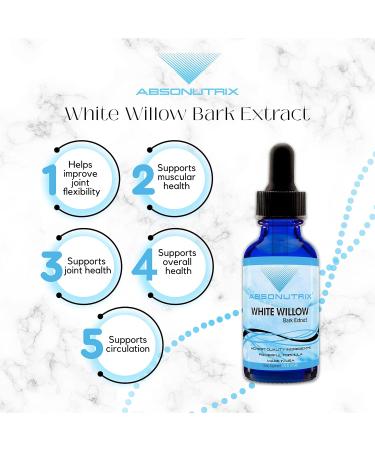 Absonutrix White Willow Bark Extract 590 mg 4 Fl Oz Drops 200 Servings Bioavailability Quick Absorption Potent Ingredients Cruelty-Free Products Third-Party Tested Non-GMO Made in USA - Buy Online on GoSupps.com