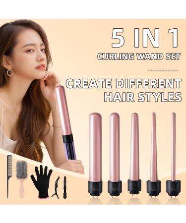 Premium Curling Iron Set with 5 Interchangeable Barrels & Hair Brush - Perfect Gift for Women | Ceramic Tourmaline Curling Wand for Salon-Worthy Waves - Buy Online on GoSupps.com