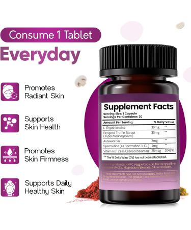 Losoki Ergothioneine Supplement Ergo+ 2040 mg with Spermidine Astaxanthin & Black Truffle Supports Firm Hydrated Skin & Hair & Nails Anti Aging Supplement- 30 Capsules - Buy Online on GoSupps.com