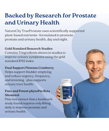 NatureCity True-Prostate Urinary Tract & Prostate Support Supplement for Men's Health Cranberry Extract & Super Beta Prostate Sitosterol Complex 60 Capsules - Prostate Health for Men - Buy Online on GoSupps.com
