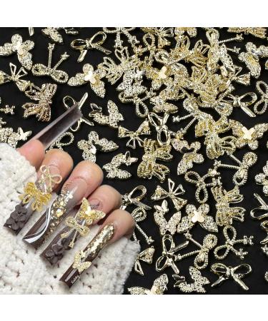 50 piece 3D Gold Bow Nail Charms Butterfly Nail Art Charms Alloy Arms Nail Charms Nail Nails Nails Nail Schmuck Metal Slice Butterfly Nail Design Nail tag nail art Road stones