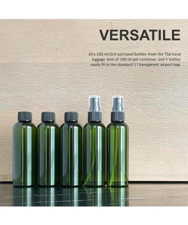 10 x 100ml Recycled Plastic Travel Spray Bottles - Refillable BPA-Free Transparent Cosmetic Containers for Liquids & Toiletries - Buy Online on GoSupps.com