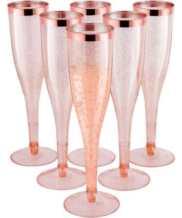 Rose Gold Plastic Champagne Flutes - 30 Pack, 6.5 Oz, Disposable Toasting Glasses for Wedding Party - Gold Glitter Plastic Mimosa Glasses - Pink Cups - Buy Online on GoSupps.com