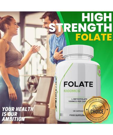 Folate 1000mcg (L-Methylfolate) 120 Capsules - 5-MTHF Active Folic Acid/Vitamin B9 - Buy Online on GoSupps.com