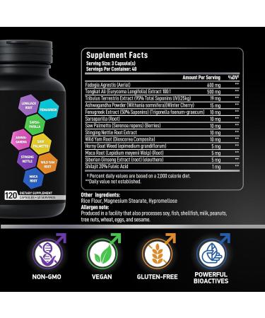 Fadogia Agrestis & Tongkat Ali Supplement - Boost Performance & Drive | 600mg Fadogia 500mg Longjack 120 Caps - Buy Online on GoSupps.com