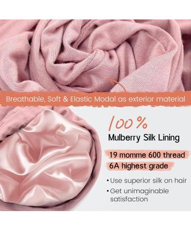 iCooBreeze Mulberry Silk Lined Sleep Cap Bonnet - Pink | Adjustable Strap for Curly Hair | Women and Men - Buy Online on GoSupps.com