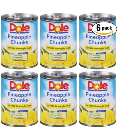 Dole Pineapple Chunks In 100% Pineapple Juice 20oz Can (Pack of 6 Total of 120 Oz)