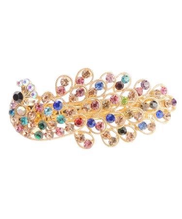Ladies Gold Tone Peacock Metal Diamante Crystal Hair Barrette Peacock (Multi)