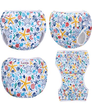 Luxja Reusable Swimming Diaper for Babies - Adjustable Washable Swim Trousers (0-3 Years) - 2 Pack Shell & Blue Fish - Buy Online on GoSupps.com