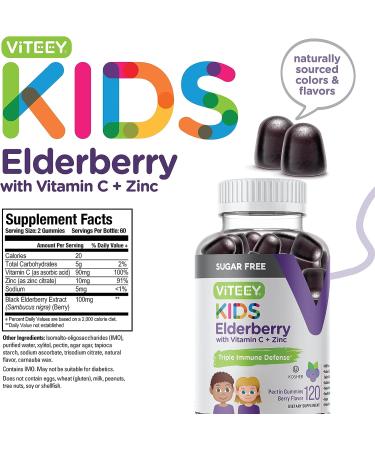 Sugar Free Sambucus Black Elderberry Gummies for Kids - Immune Booster with Vitamin C & Zinc - Vegan & Gluten Free - Berry Flavored Chewables - Buy Online on GoSupps.com
