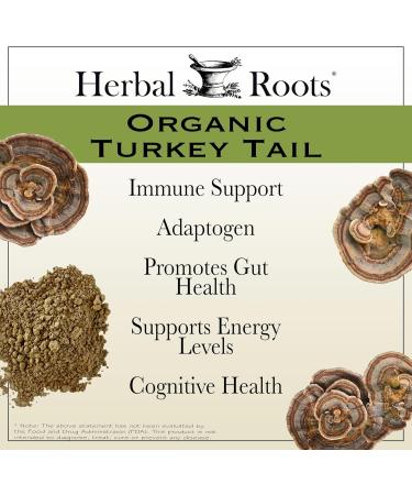 Herbal Roots Organic Turkey Tail Mushroom Supplement - Fruiting Bodies Extract - Immune Support - 60 Vegan Non GMO Capsules - Buy Online on GoSupps.com