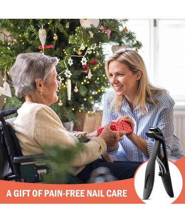 BEZOX Angled Head Nail Clippers for Seniors | Ergonomic Toenail Cutter for Thick Nails | Premium Steel Trimmer with Catcher | Black Small Sand Black - Buy Online on GoSupps.com
