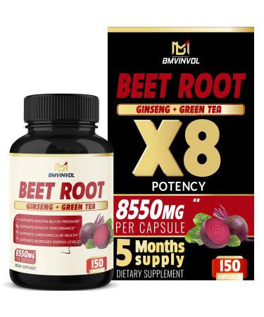Beet Root Extract Capsules 8550mg - 5 Months Supply - Red Spinach, Green Tea, Ginseng, Black Pepper - Supports Heart Health, Digestive, Immune System