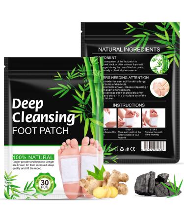 Foot Pads - 30 Pads Ginger Foot Pads  Foot Patch for Better Sleep Anti-Stress Relief  Pure Natural Bamboo Vinegar and Ginger Powder Premium Ingredients Combination for Foot & Body Care  Relieve Stress
