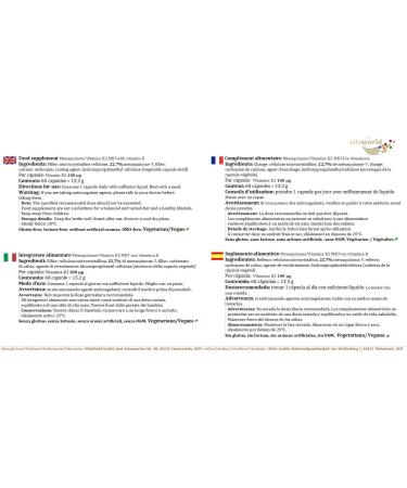 Vita World Menaquinone MK-7 Vitamin K2 100g 60 Veg Capsules | Made in Germany - Buy Online on GoSupps.com