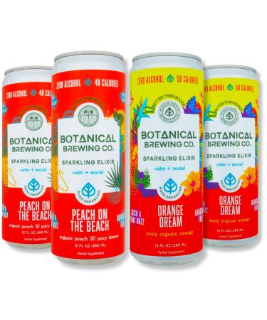 Botanical Brewing Peach & Orange Mix Duo - Kava Drink with Kava Root Extract | Refreshing & Sparkling Kava Seltzer | Alcohol-Free Vegan & Low-Calorie Naturally Sweetened Agave 12 Fl oz Cans 4-Pack Peach & Orange Pack of 4