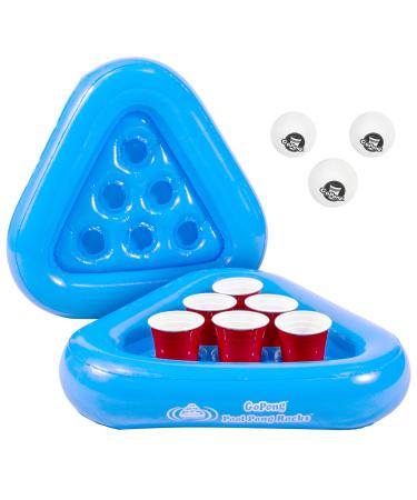 GoPong Pool Pong Rack Floating Beer Pong Set, Includes 2 Rafts and 3 Pong Balls, Blue