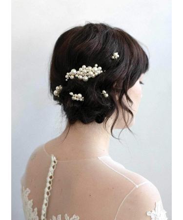 Bridal Pearls Hair Pins Set for Wedding with 3 Comb and 2 Clips - F-0672 - Buy Online on GoSupps.com