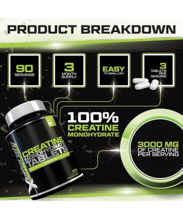 3000mg Creatine Monohydrate Tablets - 270 Vegan Capsules - 3 Month Supply - Pre Workout Energy Supplement for Men & Women - Buy Online on GoSupps.com