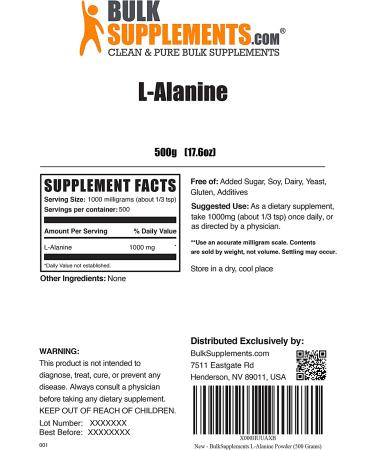 BulkSupplements L-Alanine Powder - 500g Amino Acid Supplement - Buy Online on GoSupps.com