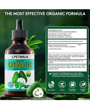 2 Fl Oz Organic Soursop Extract Drops - Graviola Leaf Extract Liquid (Soursop) - Soursop Guanabana Leaves Liquid Aour Sop Drops - 98% Absorption - 2 Fl Oz(60ML - Buy Online on GoSupps.com