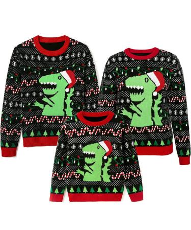 OFIMAN Family Matching Christmas Jumper Boys Girls Ugly Christmas Outfit for Kids Knit Dinosaur Pullover Men Women Xmas Jumper 2-3 Years Kids Dinosaur Sweater