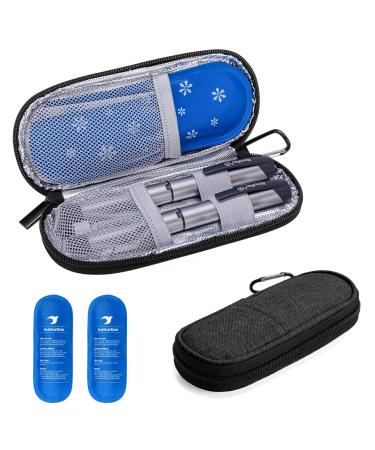 OEIPSMK Insulin Cooler Travel Case Diabetic Medication Organizer with 2 Ice Packs for Insulin Pens and Other Diabetic Supplies Black Black One Size