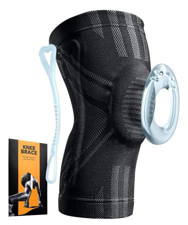 APRUT Knee Braces for Knee Pain, Knee Brace with Patella Gel Pad & Side Stabilizers for Men Women, Medical Grade Knee Compression Sleeve for Any Sports, Pain Relief, Meniscus Tear, Arthritis, ACL Black Large