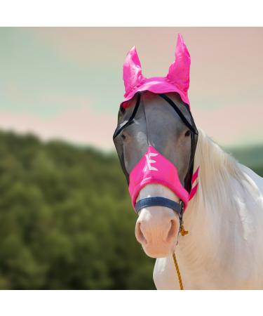 XE horse-fly mask with ears-breathable network horse mask for UV protection and horse flying standard-racing-rosa horse-fly mask (Full L) Full (L) Pink