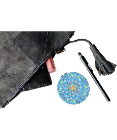Totally Turkish Metal Compact Mirror Small Folding Round Mirror With Magnetic Close 1x & 2x Magnification For Handbags Make-Up Travel & Commutes Bright & Funky Geometric Pattern (Sky Blue) - Buy Online on GoSupps.com