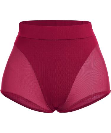 Women High Waist Mesh Tulle Spliced Yoga Shorts in Wine Red - Medium - Buy Online on GoSupps.com