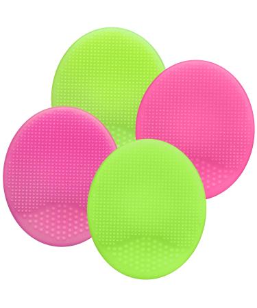 S&T INC. Face Scrubber and Massager  Silicone Facial Cleaning Brush for All Skin Types  2 Inch x 2.5 Inch  Pink/Lime  4 Pack 4 Count (Pack of 1) Pink/Lime