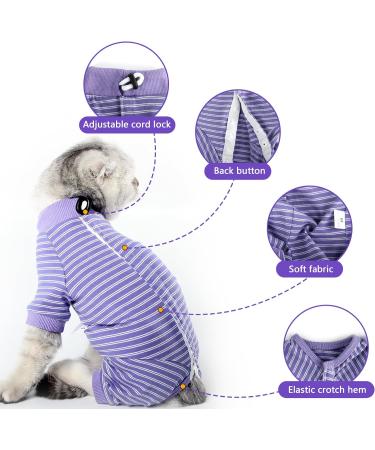 HEYWEAN Cat Recovery Suit - M Purple Stripes | Post-Surgery Bodysuit for Cats | Cone Collar Alternative & Surgical Shirt - Buy Online on GoSupps.com