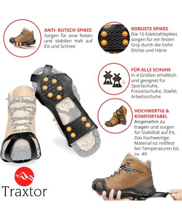Traxtor Anti-Slip Winter Shoes with Crampons - Ice & Snow Footwear with 15 Replacement Spikes (EU Size 36-40) - Shop Internationally! - Buy Online on GoSupps.com