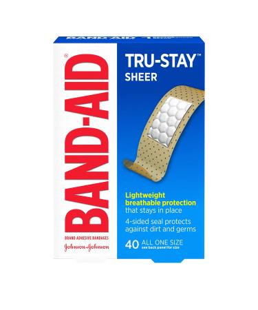 Band-Aid Brand Tru-Stay Sheer Strips Adhesive Bandages for First Aid and Wound Care, All One Size, 40 ct