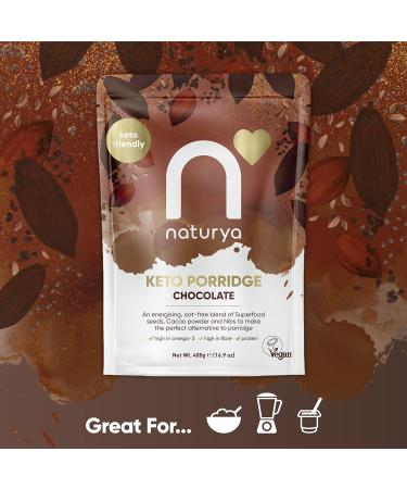 Naturya Keto Porridge 480g (Chocolate) - Healthy Gluten-Free Vegan Breakfast with No Added Sugar - Buy Online on GoSupps.com
