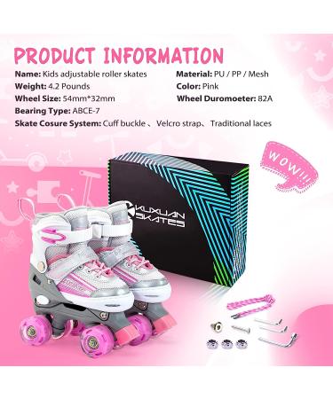 Kuxuan Saya Roller Skates for Kids | Adjustable with Light-Up Wheels | Pink & Gray | Small (10-13 US) - Buy Online on GoSupps.com