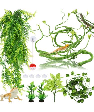Hanging plant terrarium accessories quozuo art plant hanging artificial plants reptiles terrarium climbing vines leaves chameleon terrarium decoration for lizards snakes